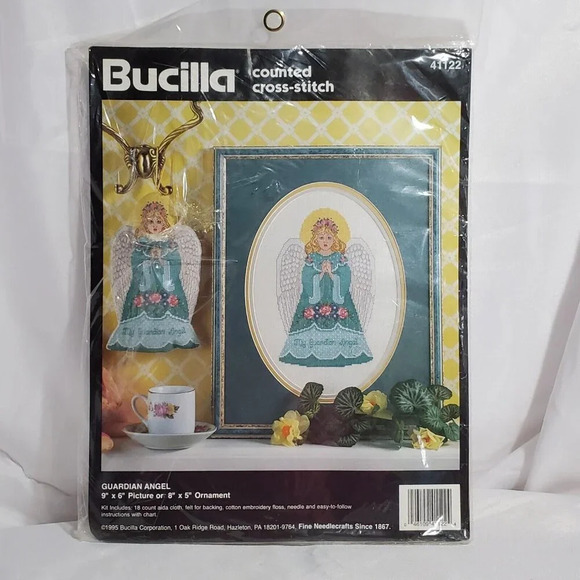 Bucilla Christmas Guardian Angel Counted Cross Stitch Kit Ornament or Picture - Picture 1 of 4